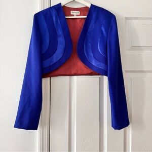VTG Women's Royal Blue Long Sleeve Cropped Suit Blazer Jacket, bolero shrug Y2K